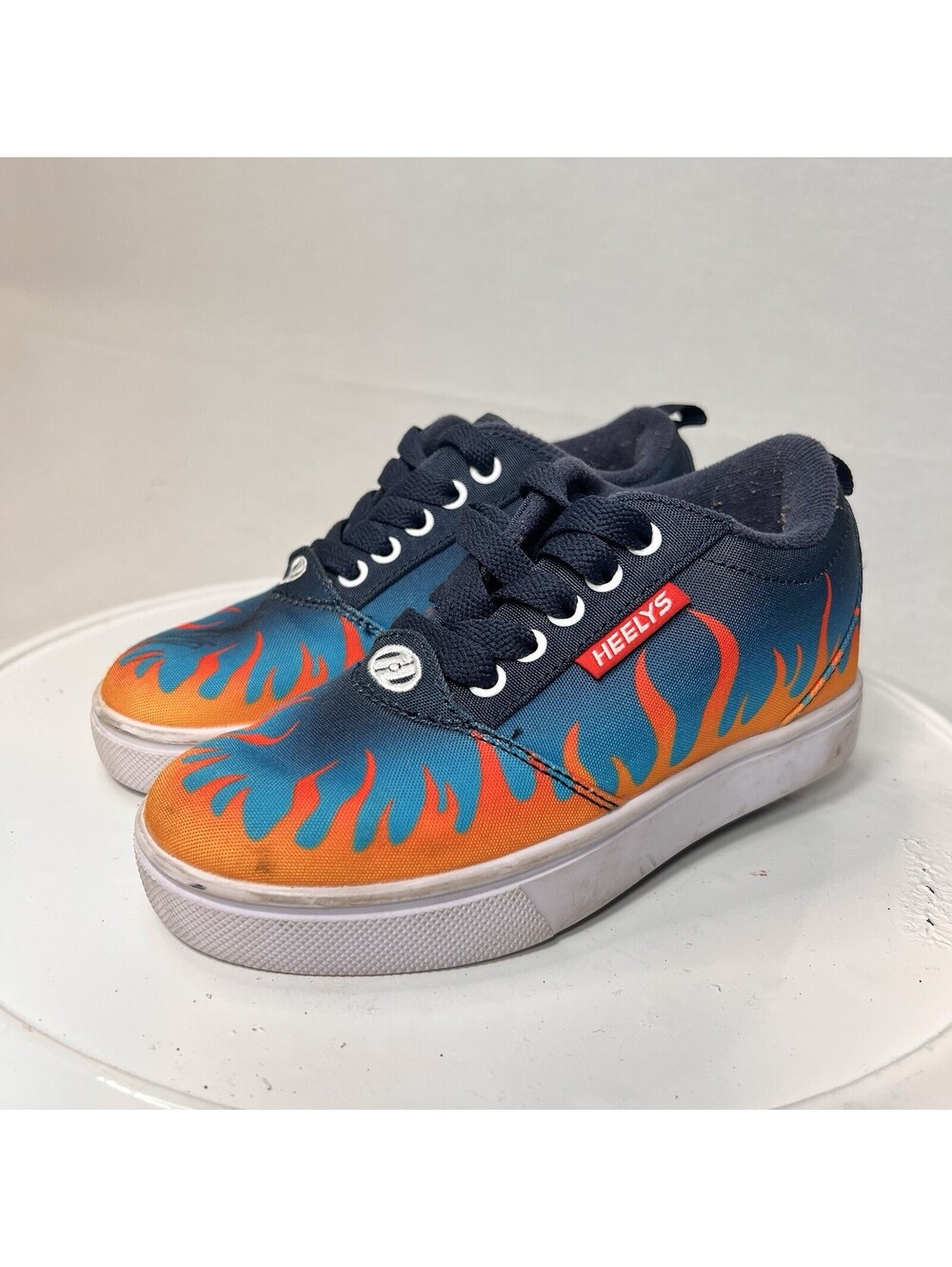 HEELYS Blue PRO 20 Orange Flames Roller Sneakers Lace Up SKATE SHOES Sz 13C